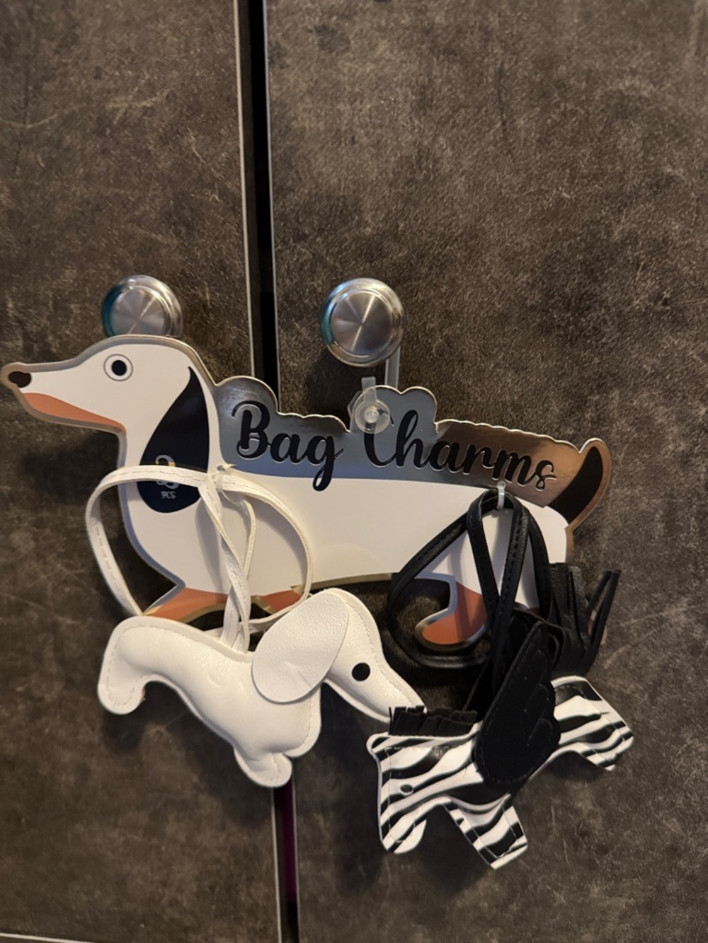 Dachshund Bag Charms - White & Black Zebra /Dog Set